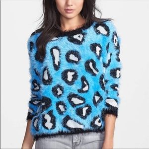 Oversized Cozy Blue Animal Print Sweater